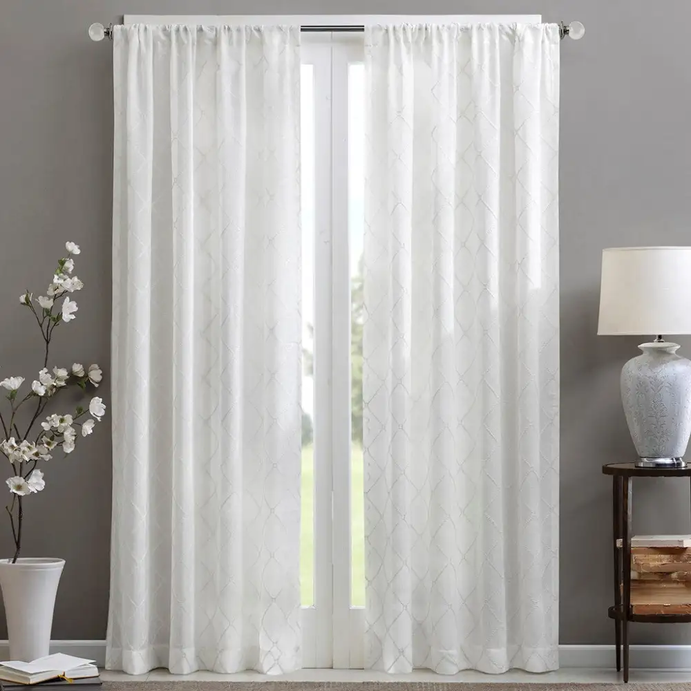 Refined Sheer Polyester Diamond Rod-Pocket Curtain Panel