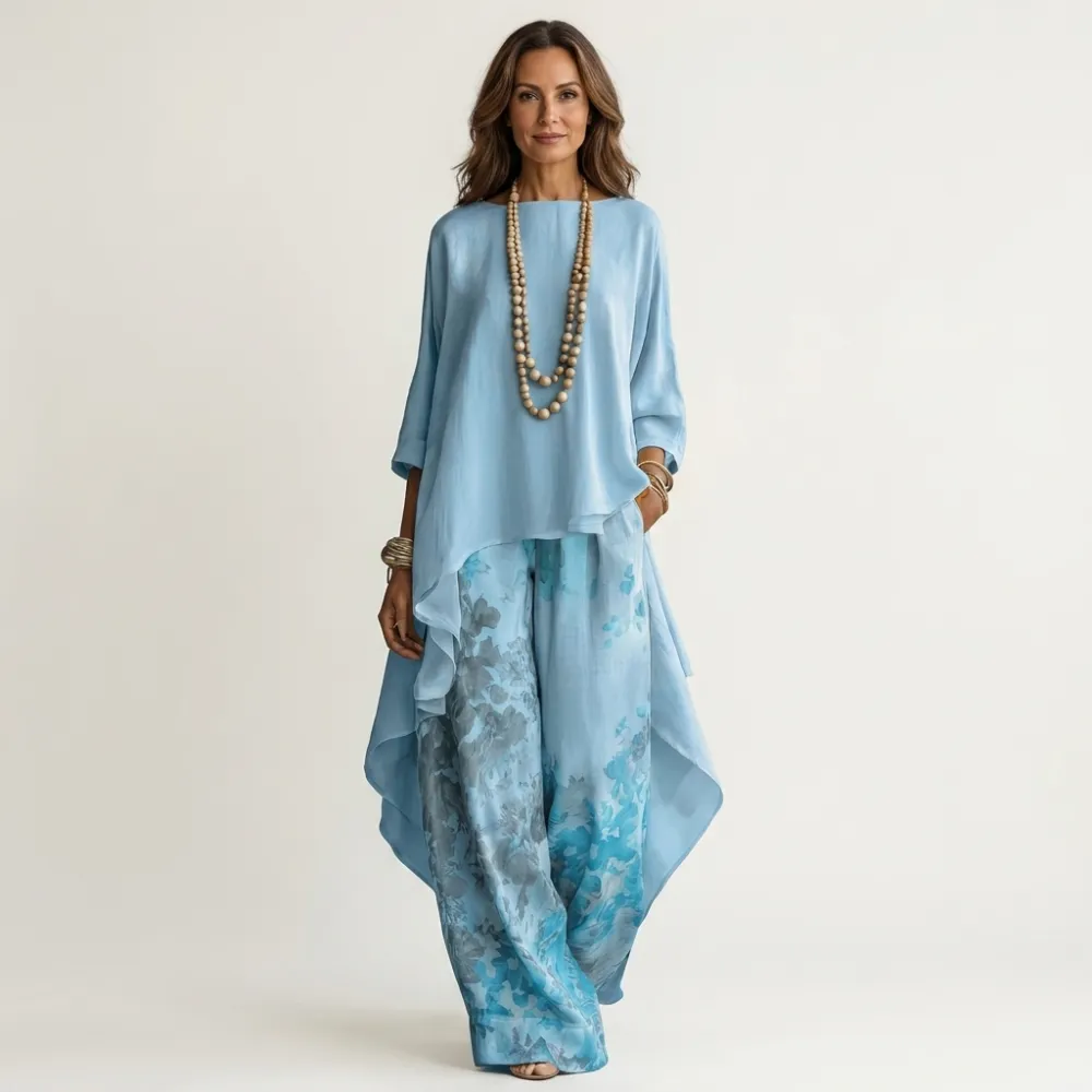 Cariola | Cotton-Silk Two-Piece Set with Asymmetric Tunic