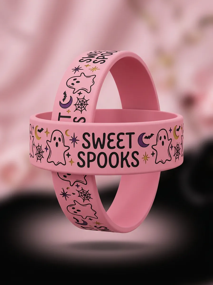 Cute-Spooky Ghost Spiderweb Halloween Graphic Wristband