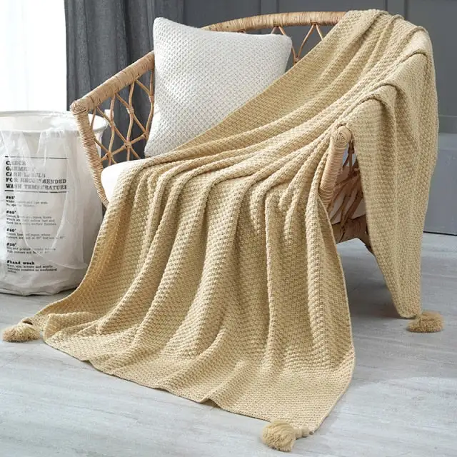 Knitted Tassel Wool Decorative Throw Blanket