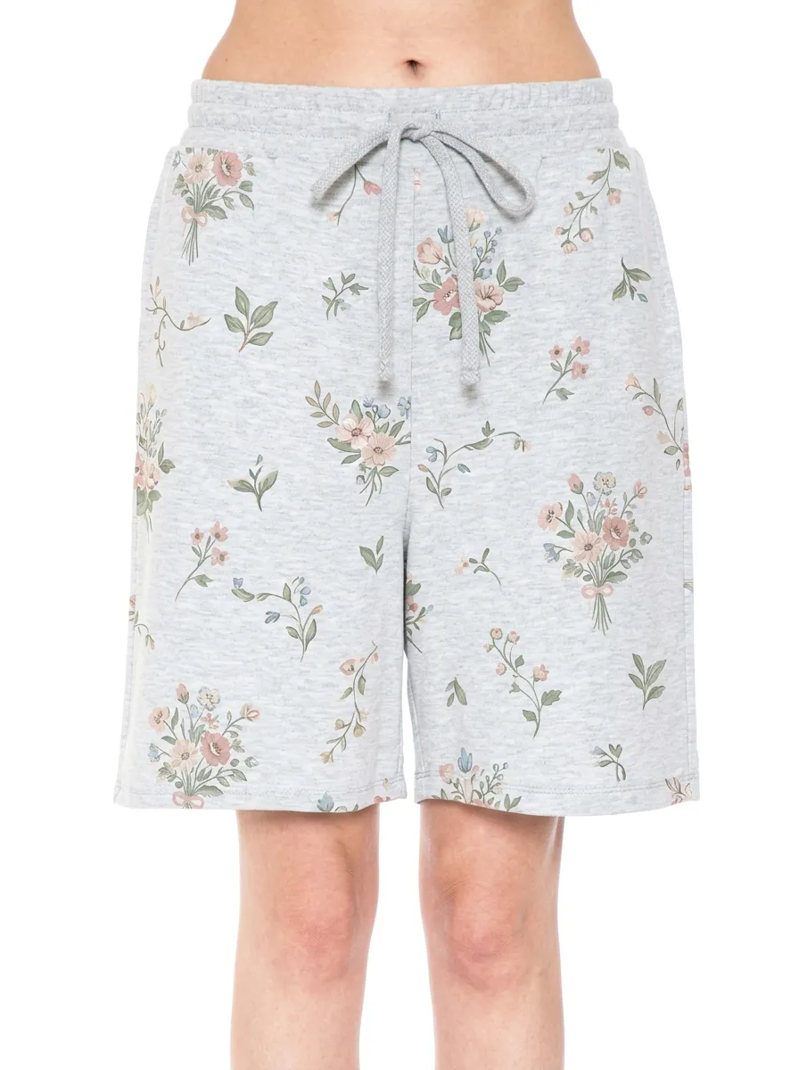 Women's Floral Bouquet Pattern Printed Drawstring Shorts
