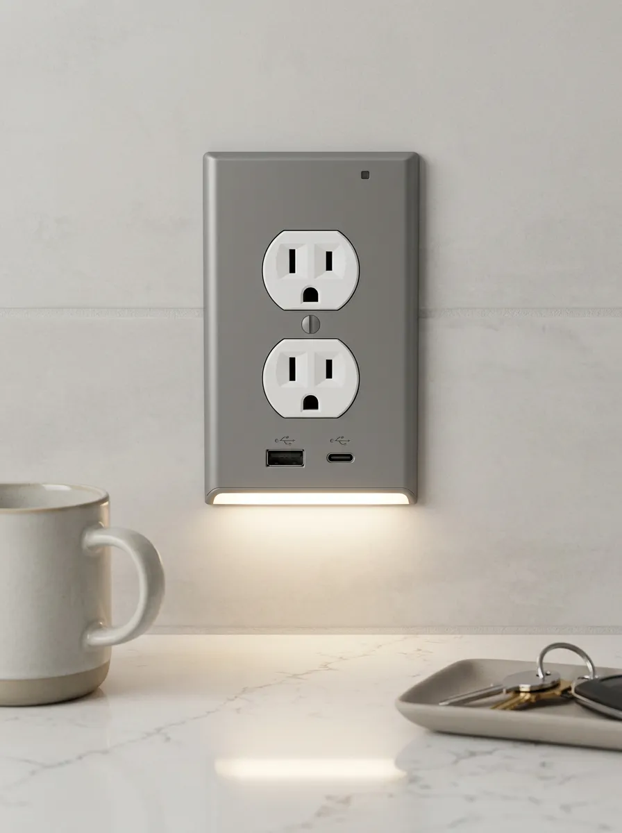 Modern Grey USB LED Outlet Cover