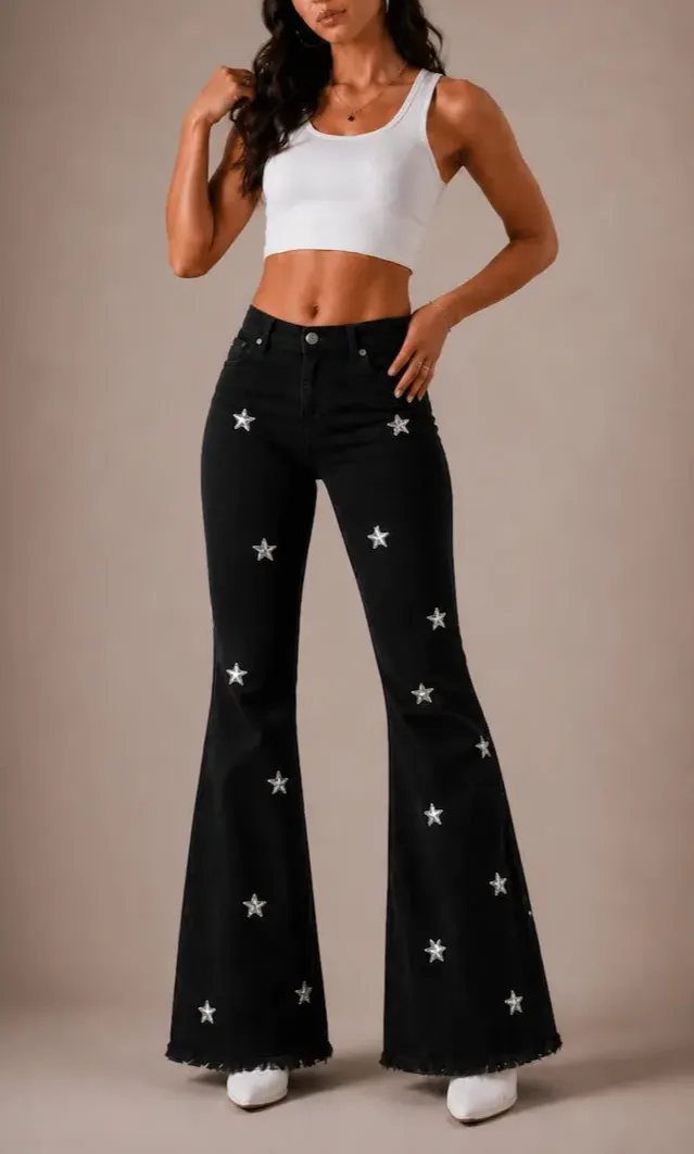 Bell Bottom High Rise Western Style Denim Jeans