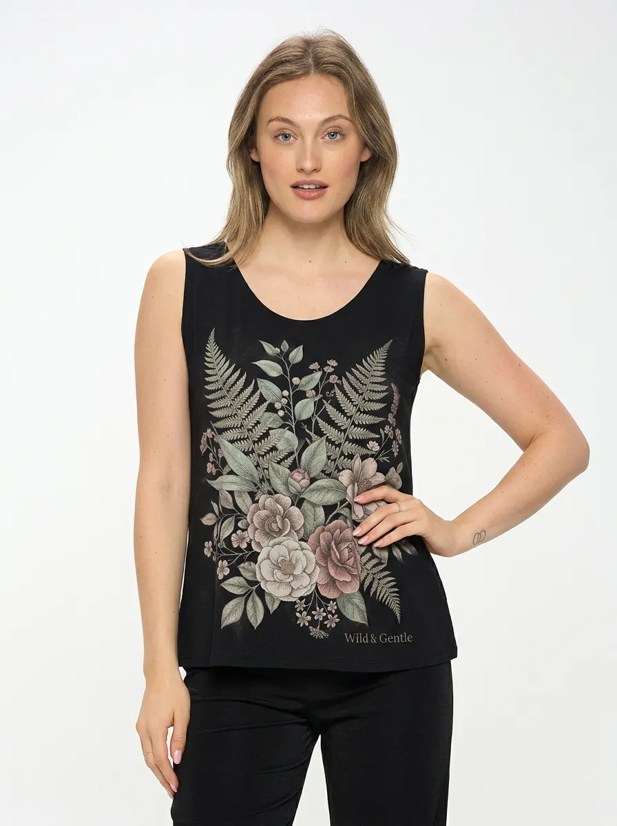 Women's Botanical Nature Lover Fern Flower Printed Tank Top