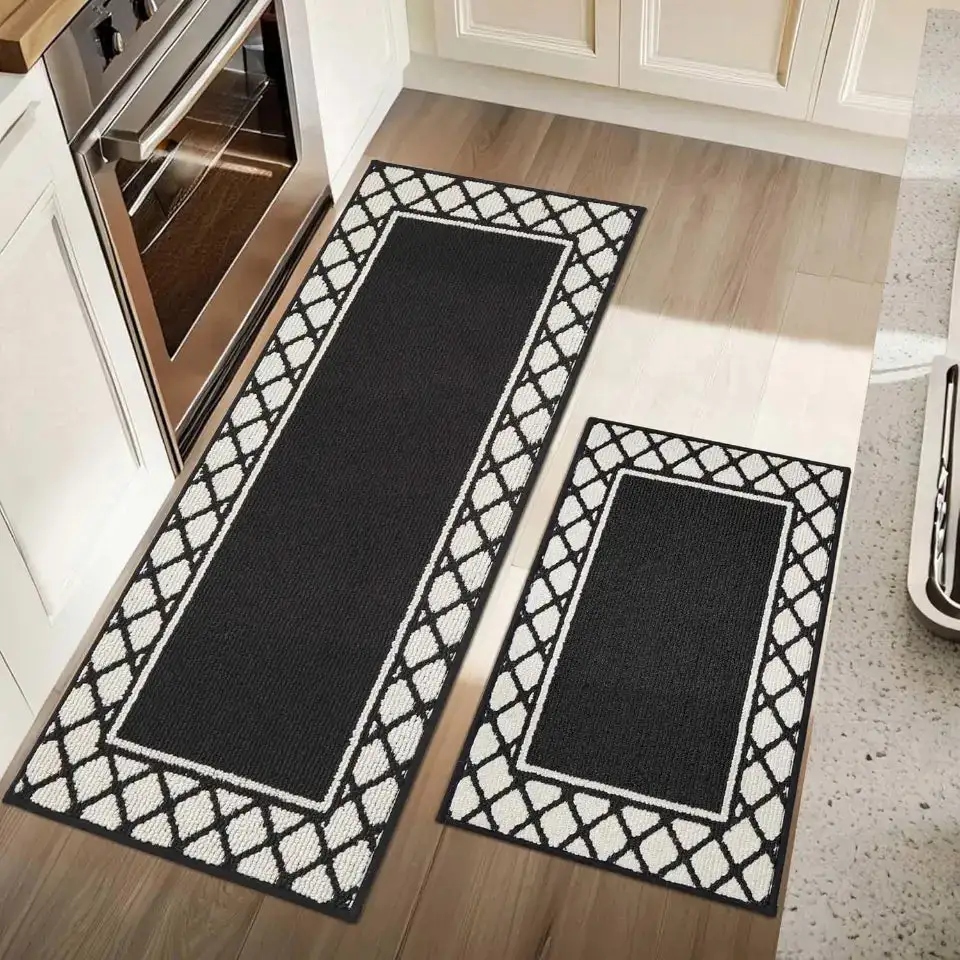Grid Border Kitchen Rug Set