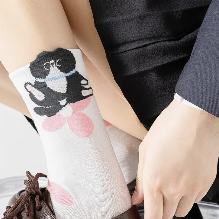Playful Cat Floral Crew Socks