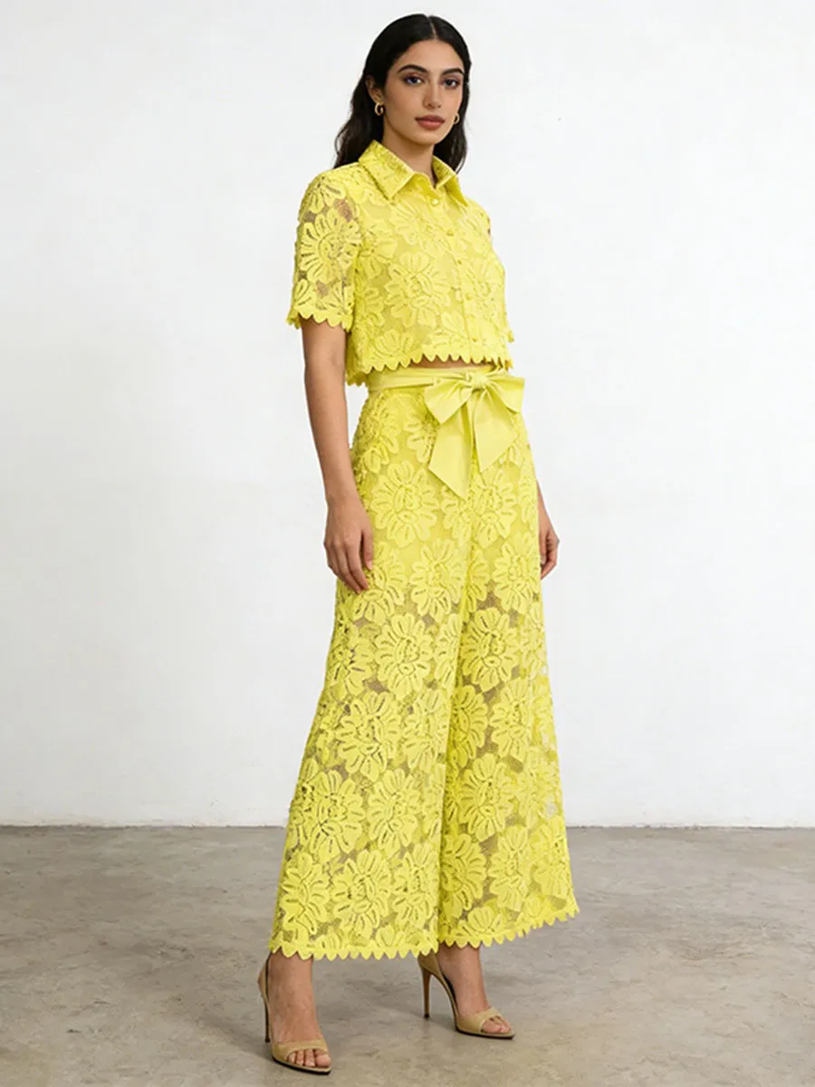 Celine Hollowed-Out Lace Two Piece Set