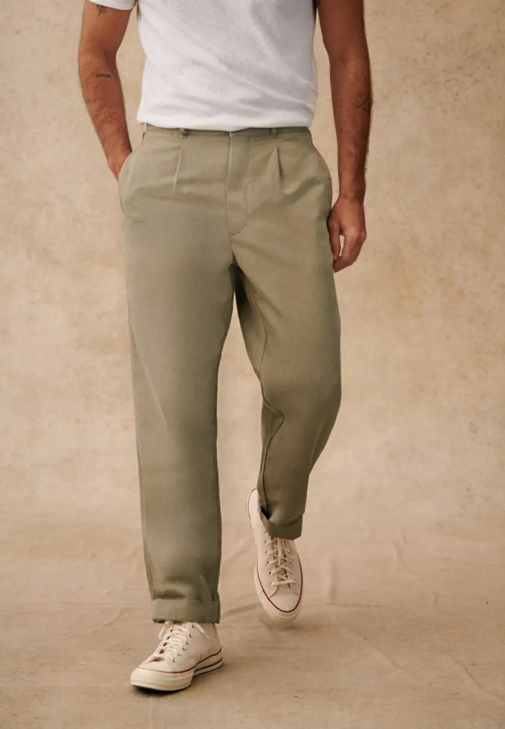 Sage Green Pleated High Waist Straight Trousers