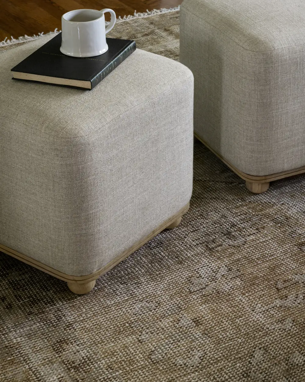 Upholstered Oak Ottoman