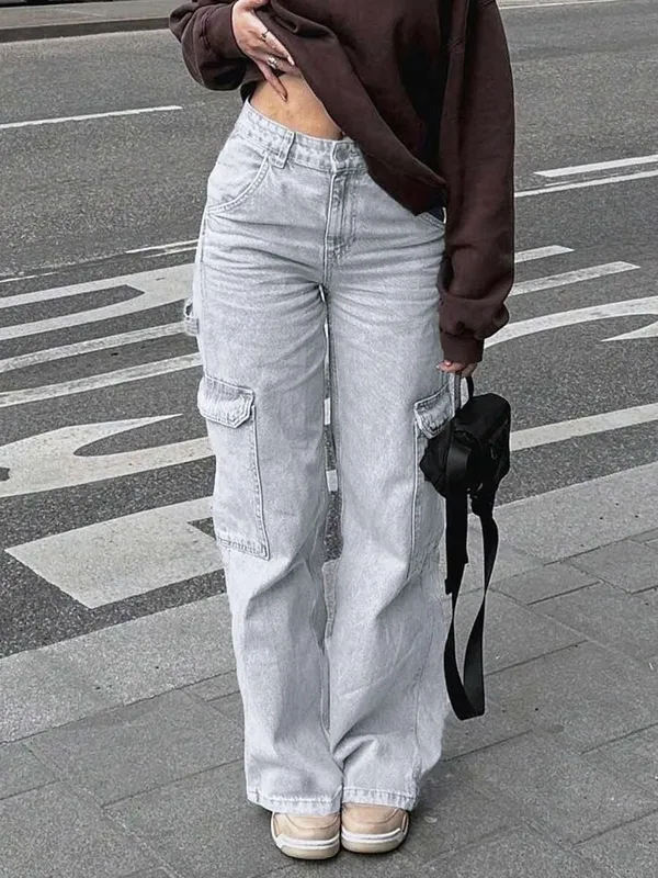 Light Gray Straight Leg Front Pocket Relaxed Jeans