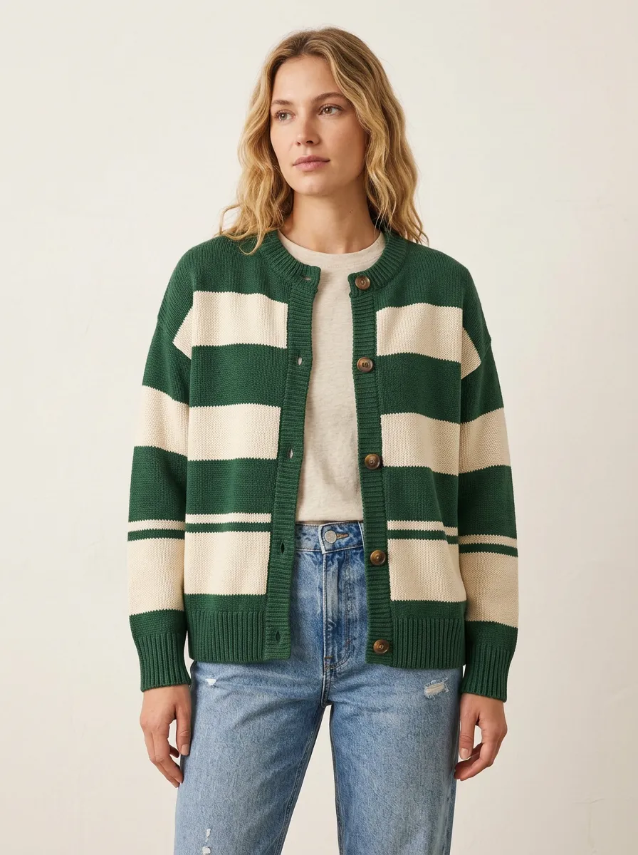Striped Rugby Striped Button Front Knit Cardigan