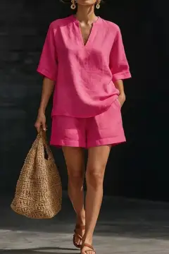 Streamlined Refined Pocketed Top and Shorts Matching Set