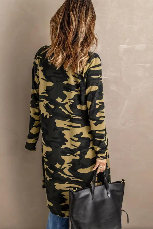 Camo Print Long Cardigan