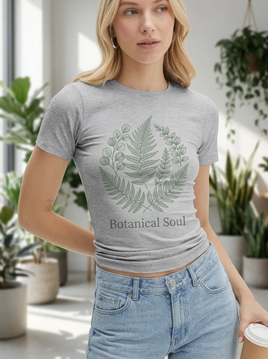 Women's Botanical Soul Fern Leaf Printed T-shirt