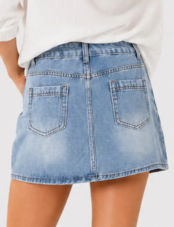 Asymmetrical Pocket Mini Denim Skirt