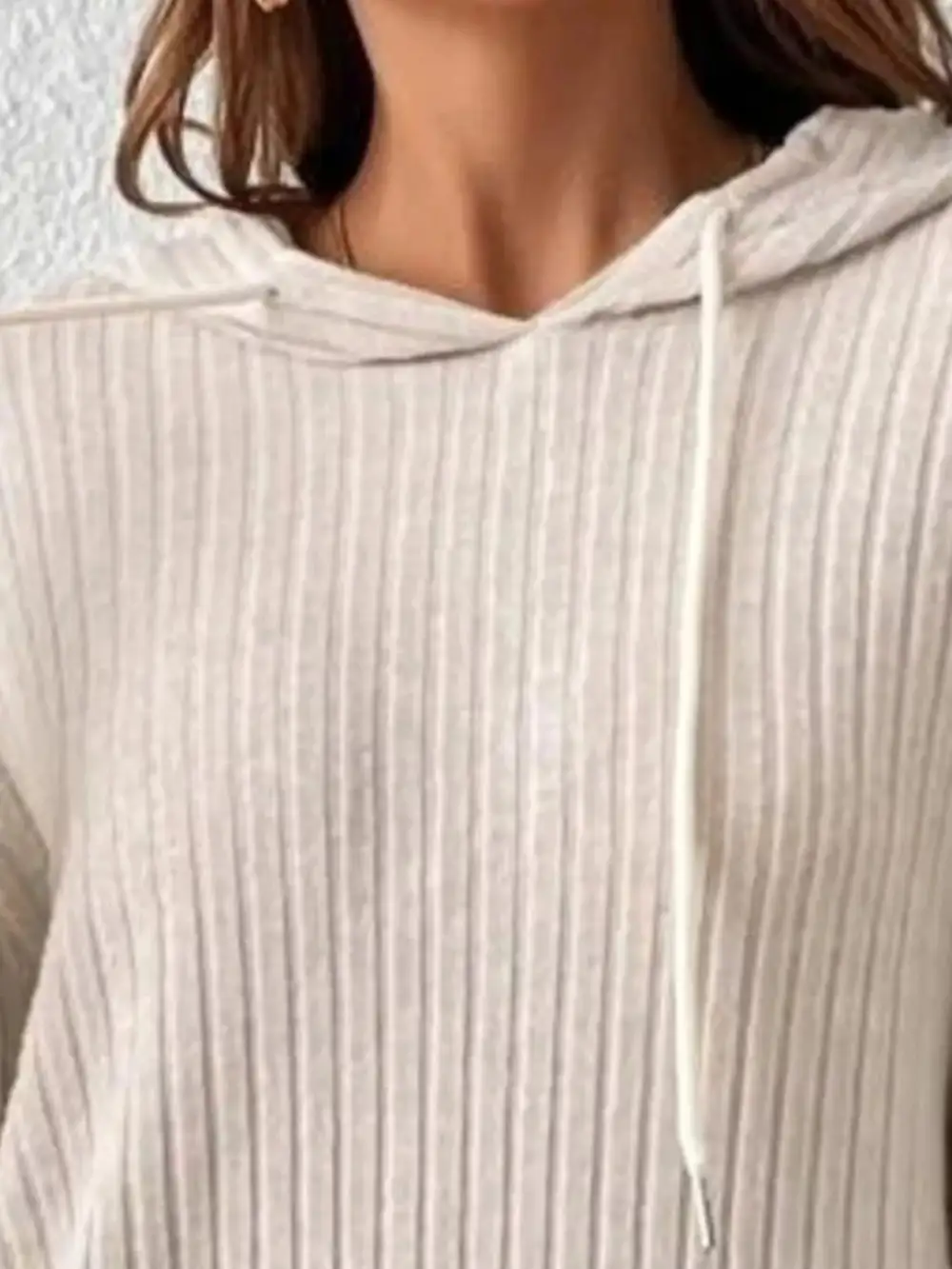 Relaxed Drawstring Pocketed Long-Sleeve Ribbed Hoodie