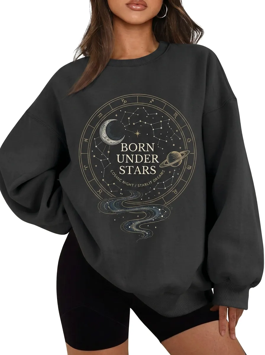 Women's Astrology Lover Born Under Stars Constellation Printed T-shirt
