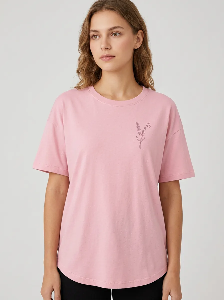 Women's Floral Nature Lover Lavender Butterfly Printed T-shirt