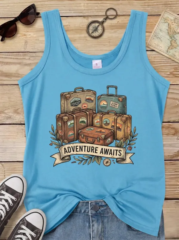 Travel Lover Adventure Awaits Vintage Suitcase Tank Top