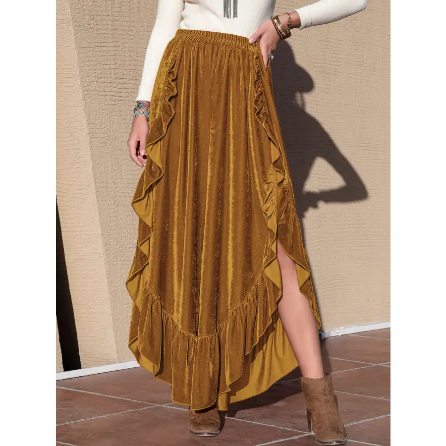 Slit Ruffled Wide Leg Pants