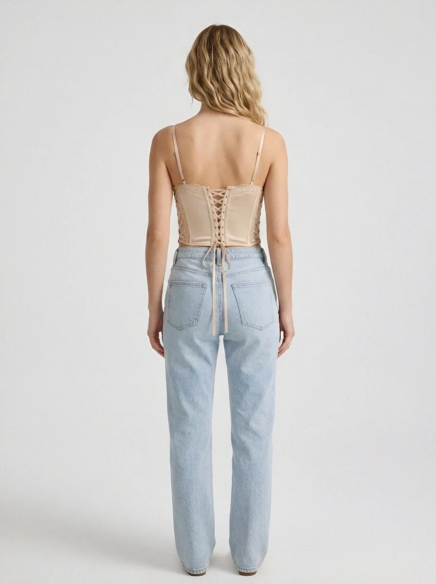 Lace-Trim Satin-Look Boned Women's Corset Top