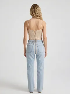 Lace-Trim Satin-Look Boned Women's Corset Top