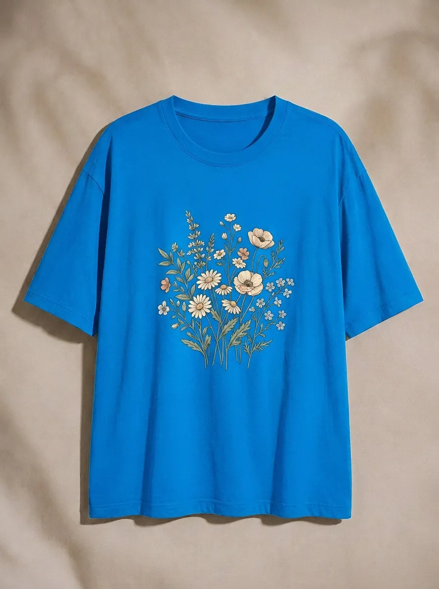 Women's Botanical Nature Lover Wildflower Bouquet Printed T-shirt