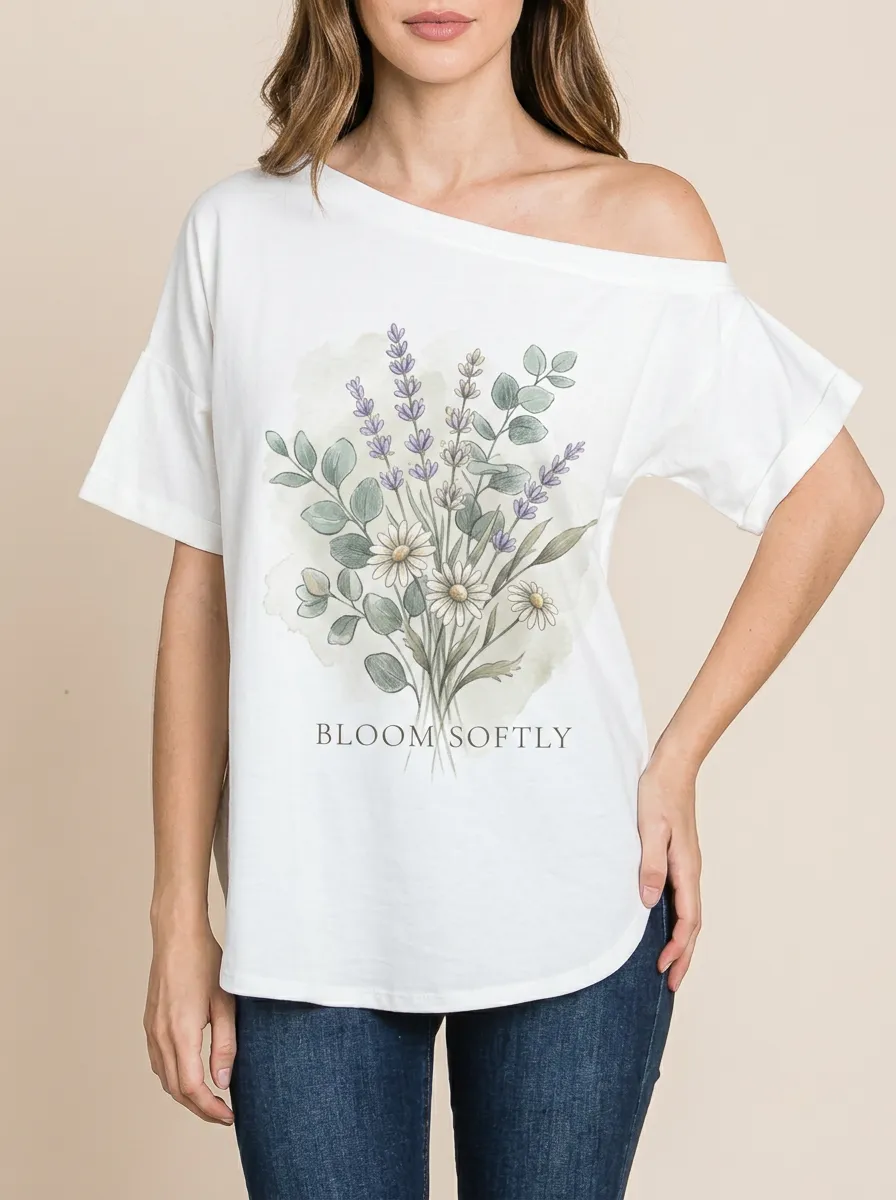 Women's Floral Nature Lover Lavender Daisy Printed T-shirt