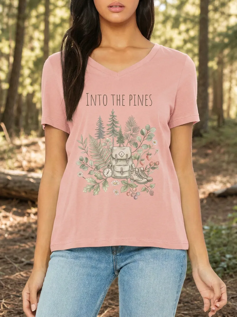 Women's Hiking Nature Lover Into The Pines Backpack Printed T-shirt