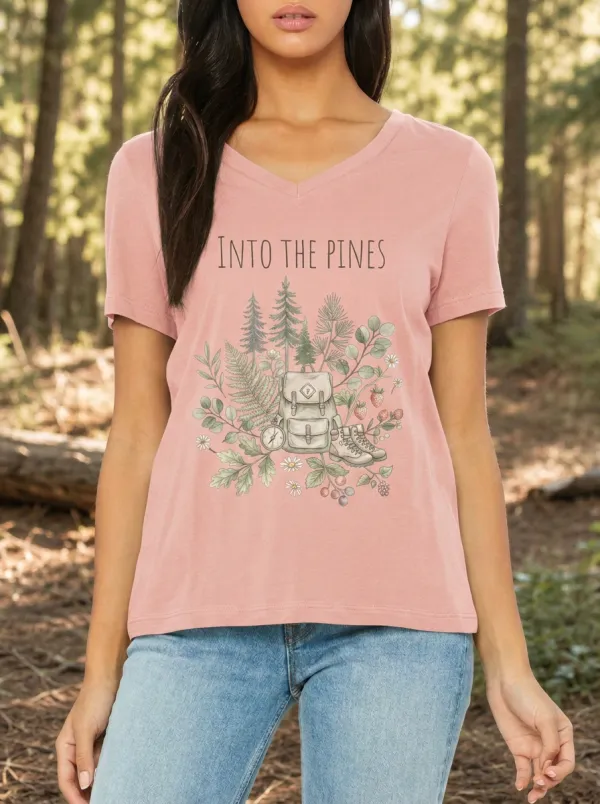 Women's Hiking Nature Lover Into The Pines Backpack Printed T-shirt
