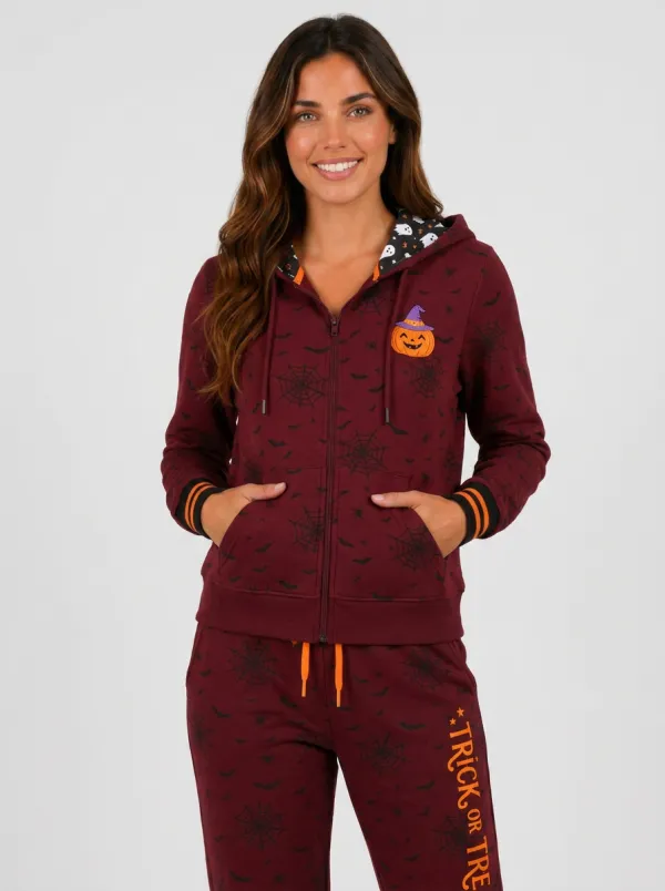 Women's Halloween Pumpkin Spiderweb Trick or Treat Printed Tracksuit