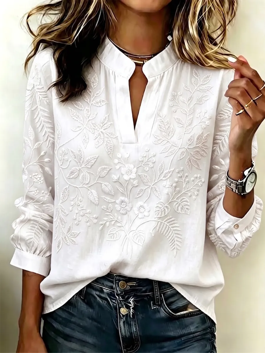 Women's cotton and linen printed top