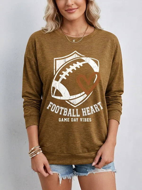 Women's Football Lover Heart Game Day Printed Sweatshirt