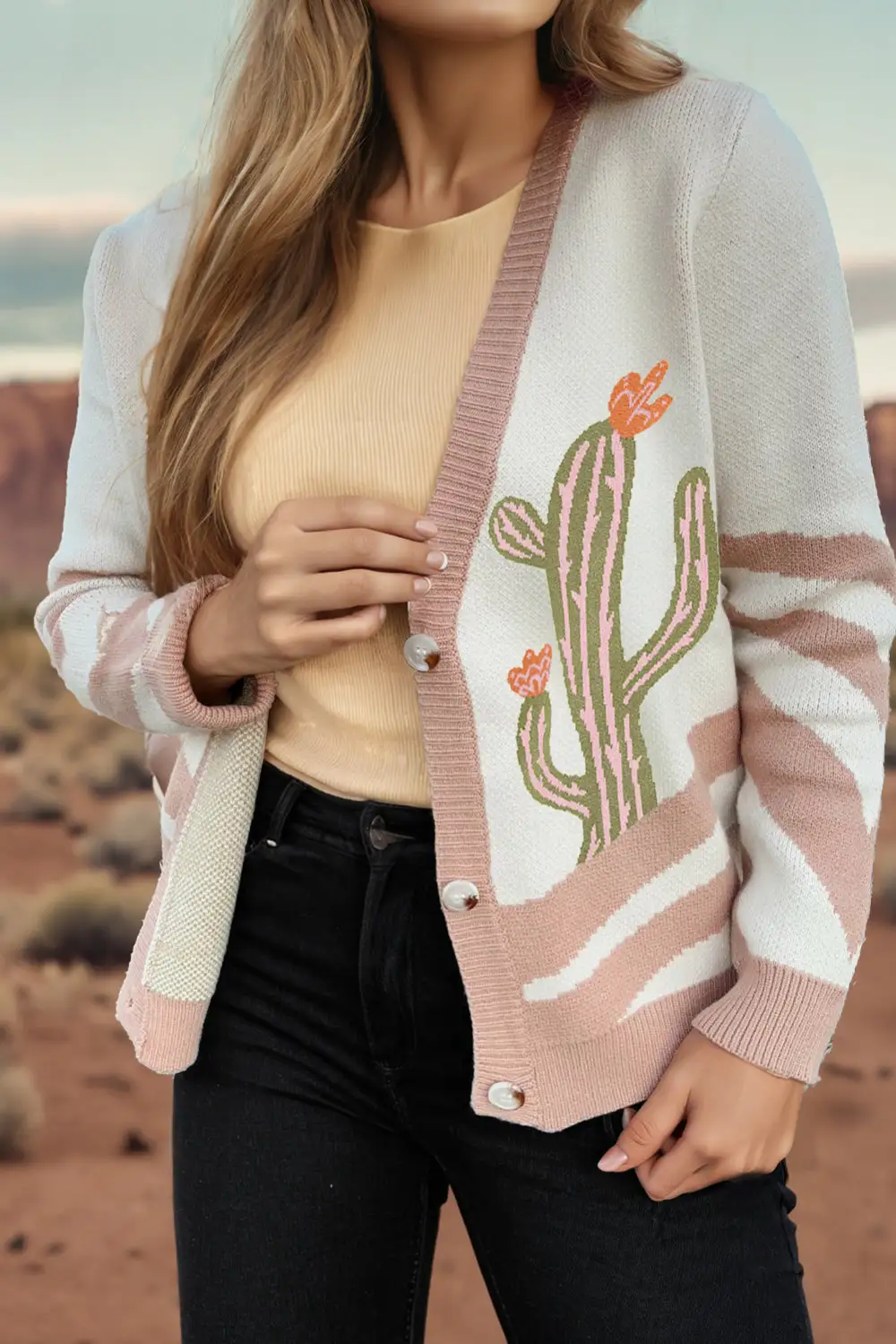 Desert Cactus Button Front Cardigan