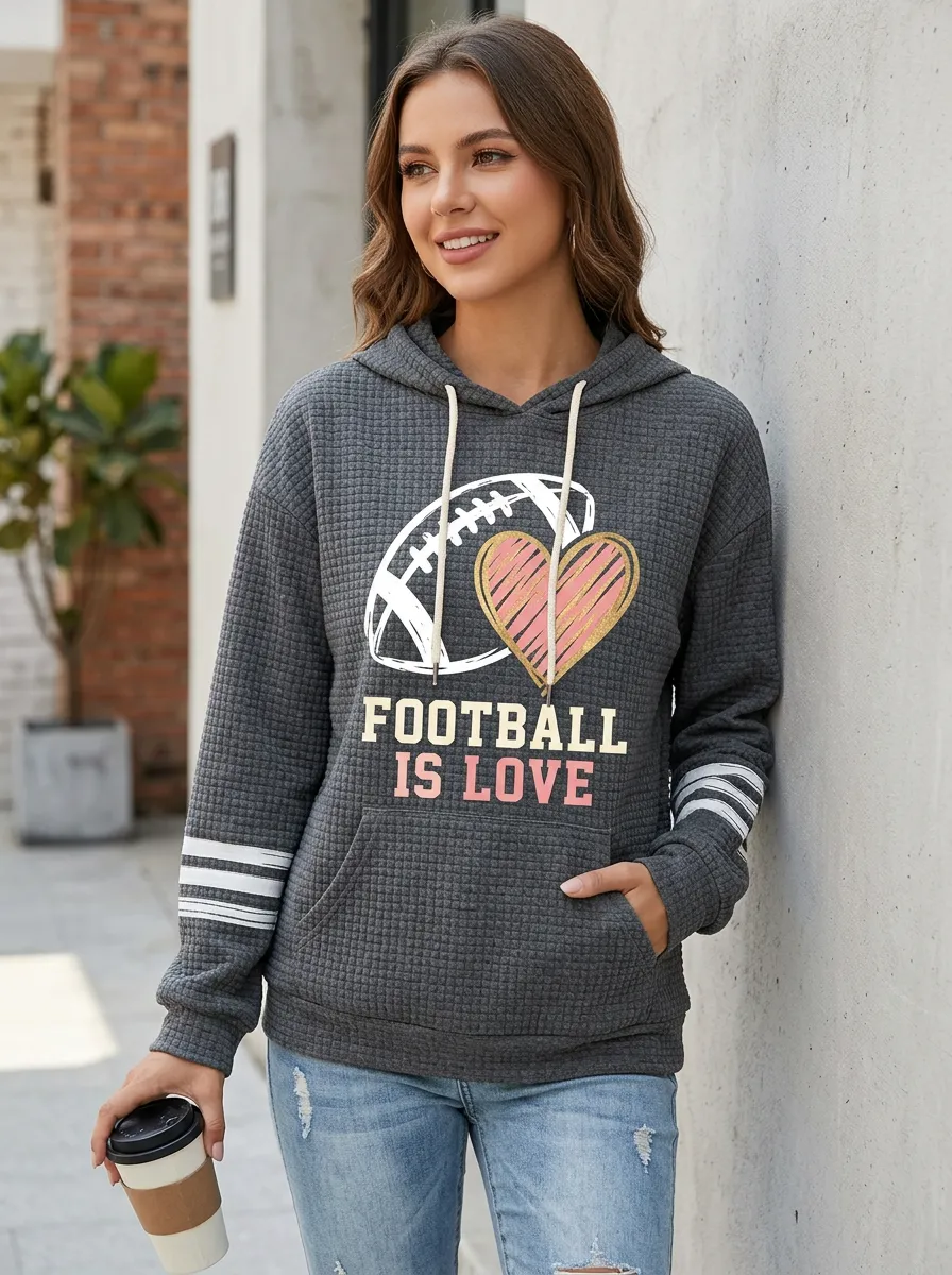 Women's Classic Varsity Inspired Gridiron Heart Ball Love Graphic Hoodie