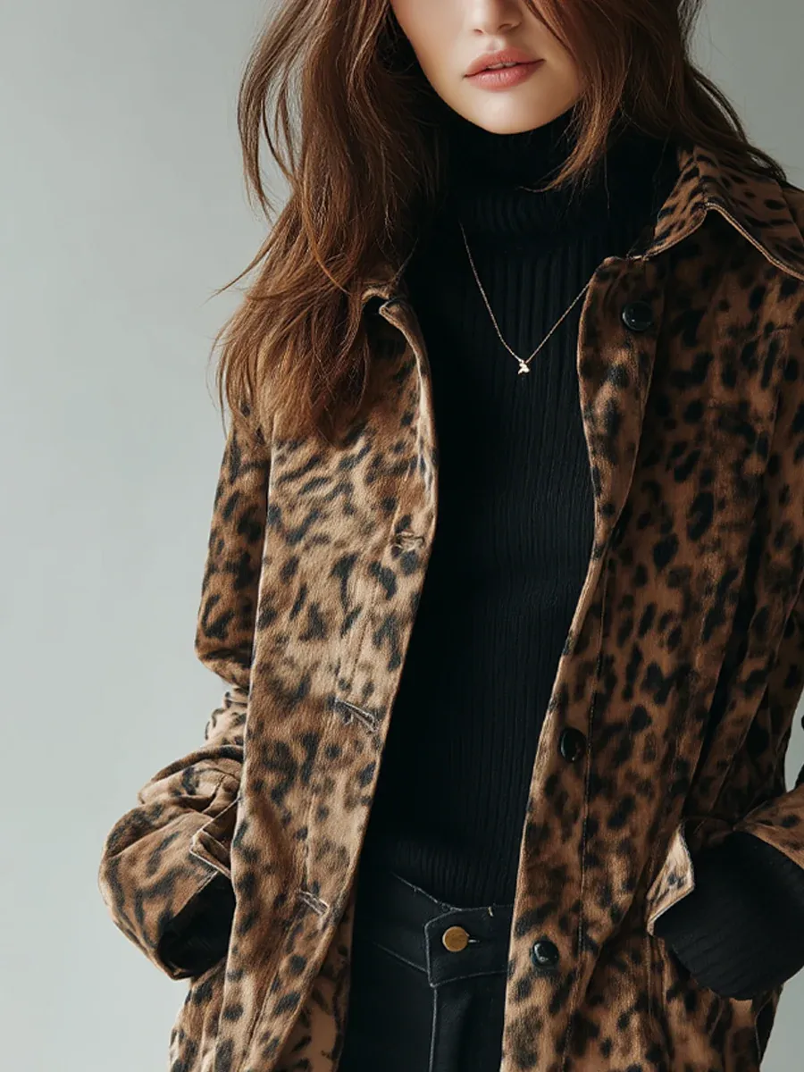 Leopard-Print Suede Vintage Jacket