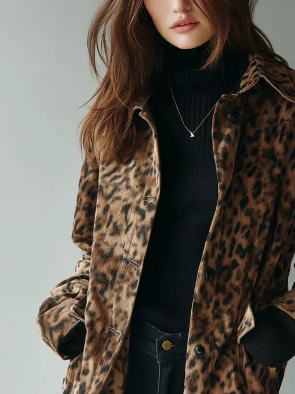 Leopard-Print Suede Vintage Jacket