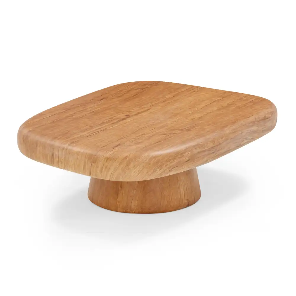 Sculptural Pedestal Concrete Wood Grain Coffee Table