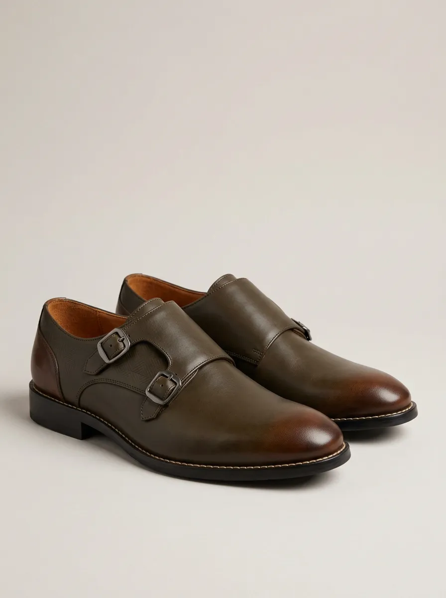 Men's Business Casual Leather Double Monk Strap Shoes