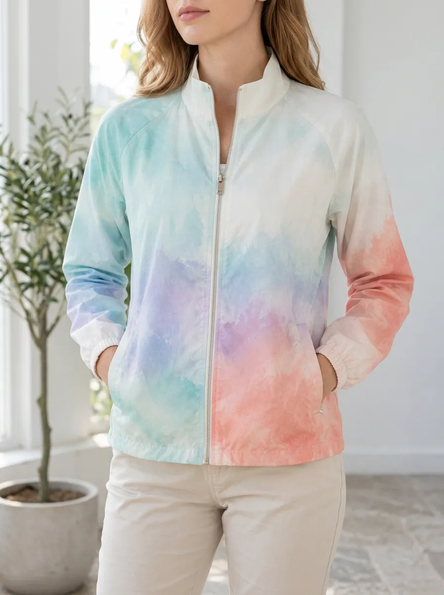 Women's Classic Pastel Watercolor Tie-Dye Jacket