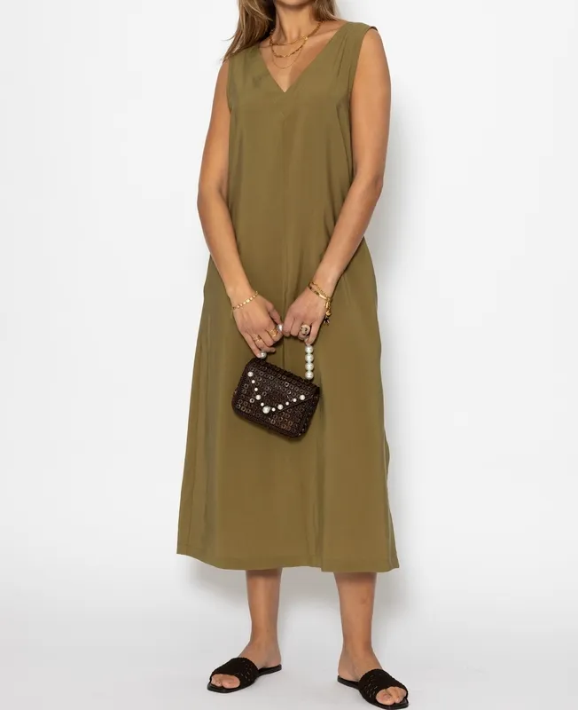 Khaki V Neck Dress