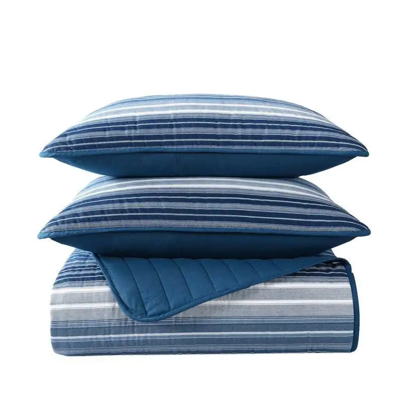 Cotton Striped Coastal Reversible Quilt Bedding Set