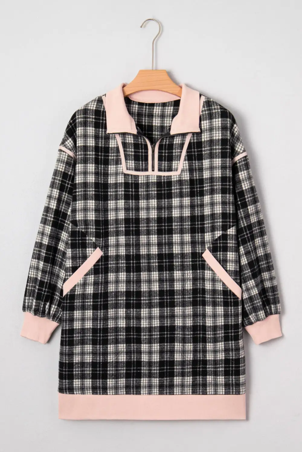 Lightweight Feel Plaid Zip Front Long Sleeve Mini Dress