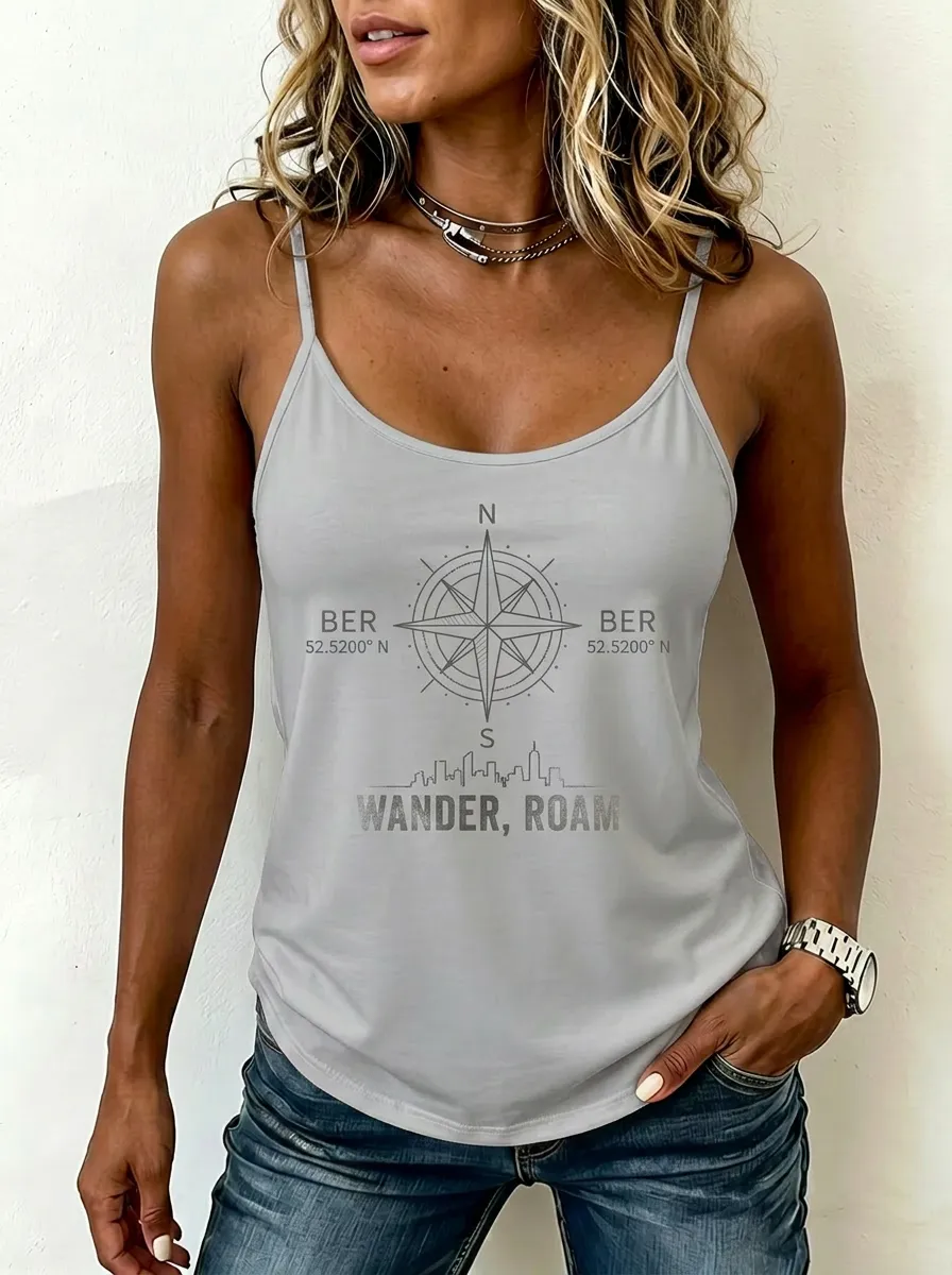 Women's Travel Lover Berlin Compass Wander Roam Printed Tank Top