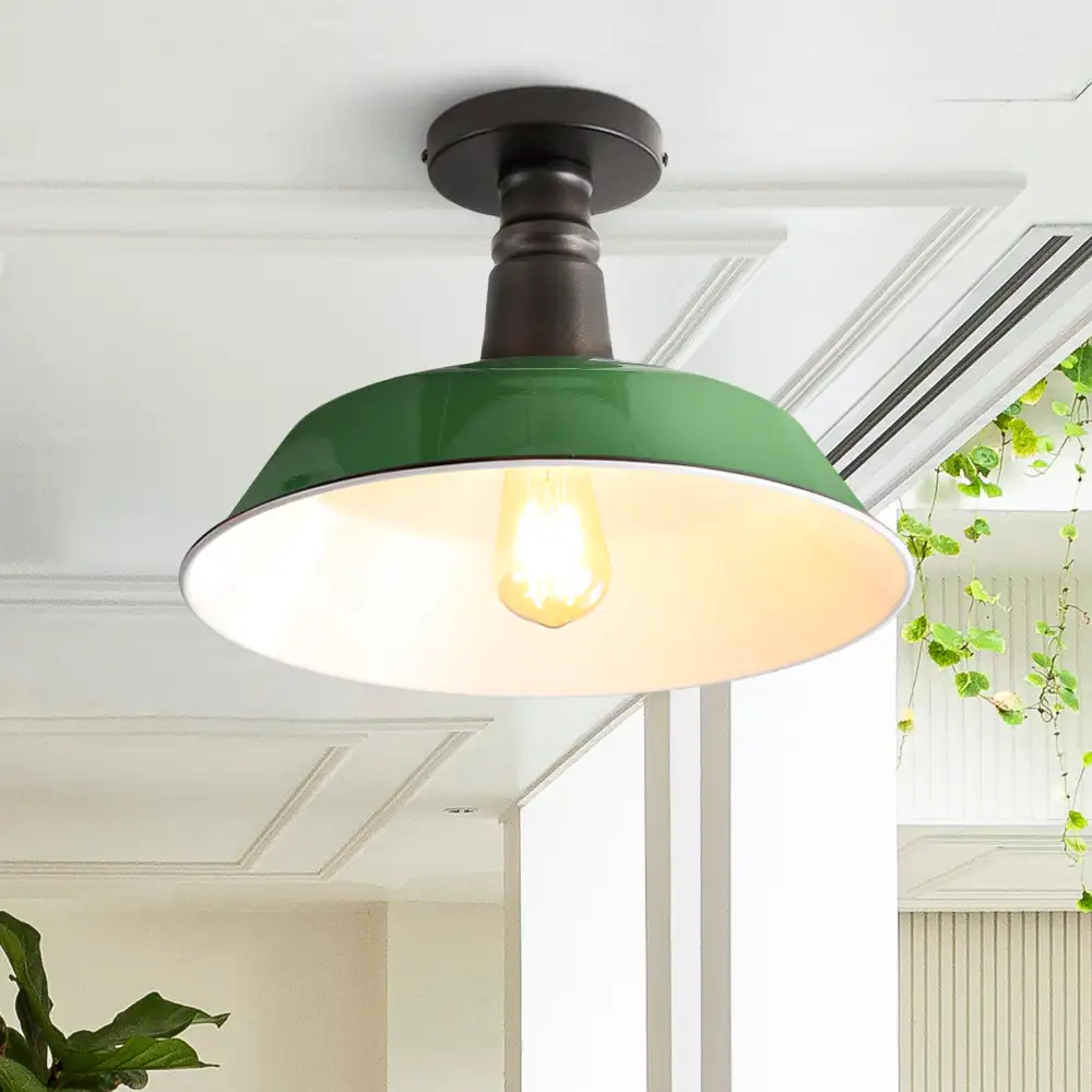 Single-Light Classic Industrial Indoor Outdoor Iron LED Semi Flush Mount