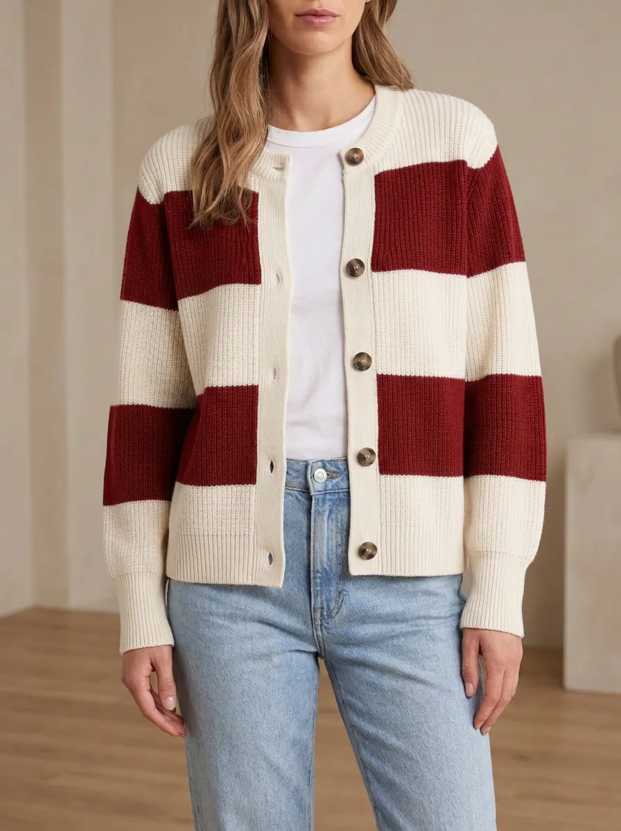 Field Inspired Rugby Striped Knit Cardigan