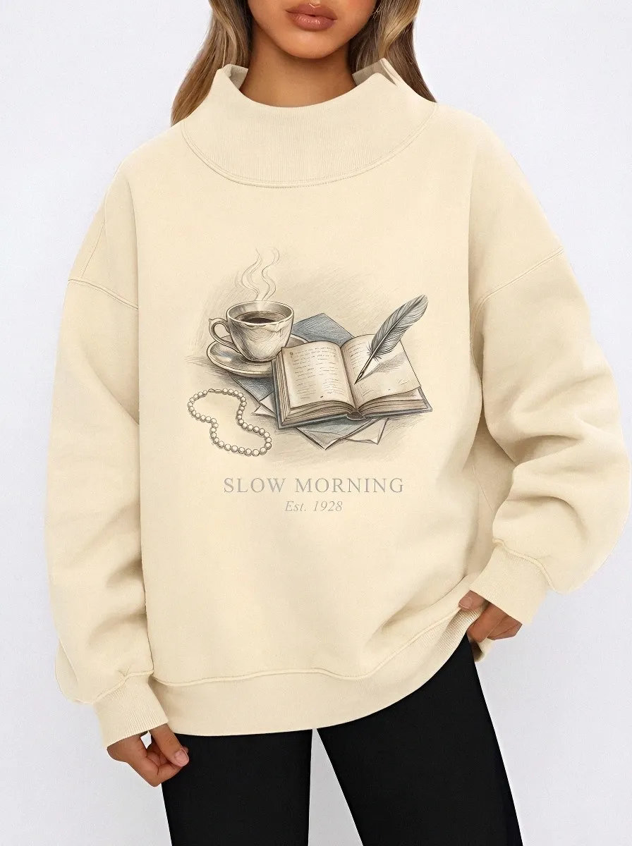 Women's Book Lover Coffee Feather Printed Sweatshirt