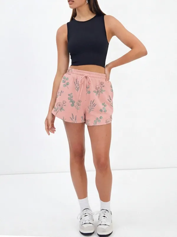 Women's Botanical Floral Lavender Eucalyptus Printed Shorts