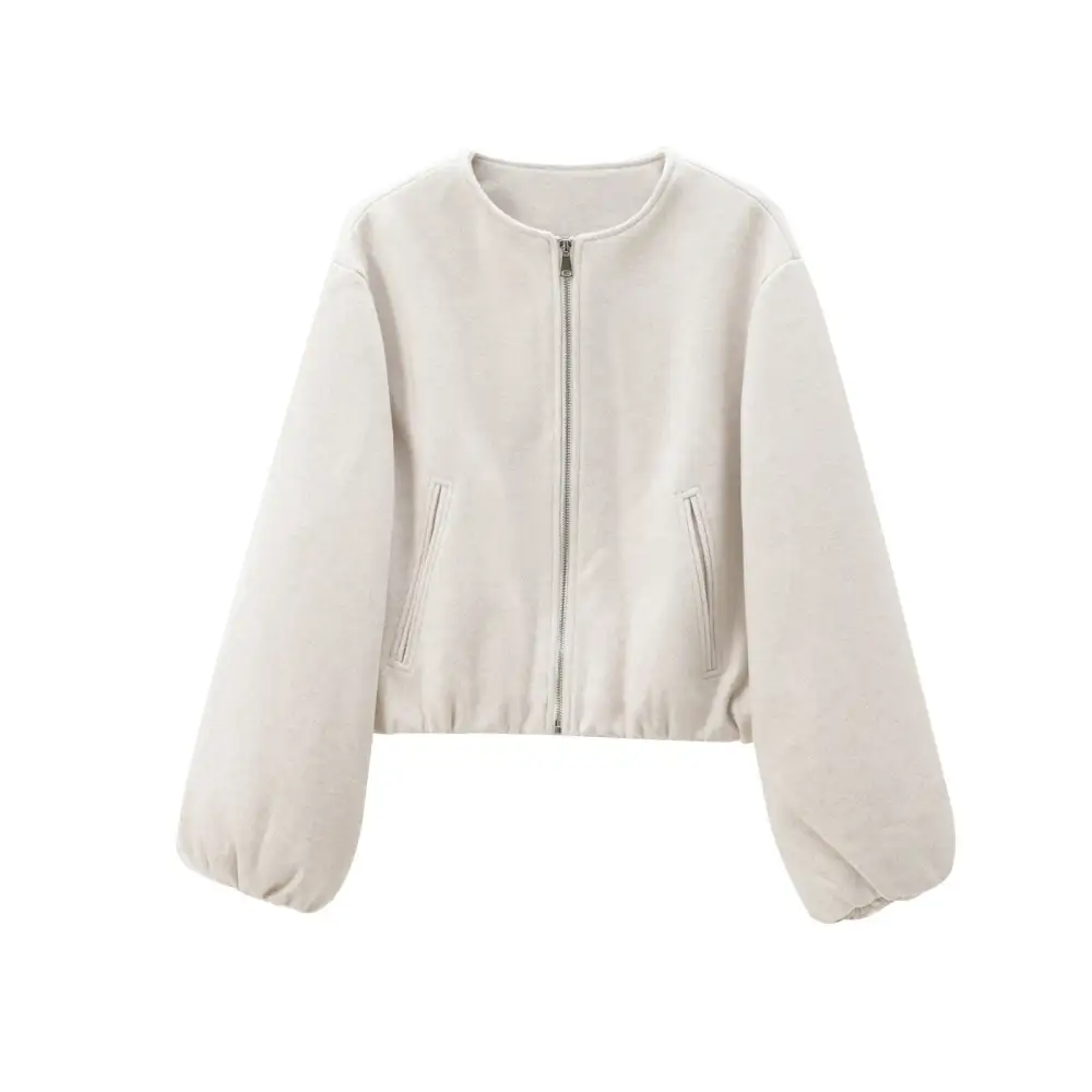 Zip Front Elastic Hem Bomber Jacket
