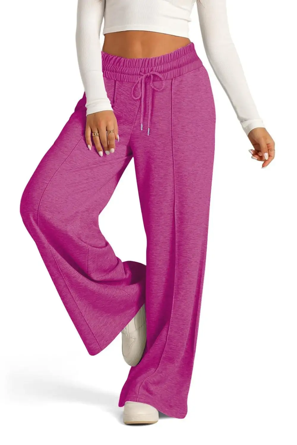 Relaxed Drawstring Elastic Waist Wide Leg Pants